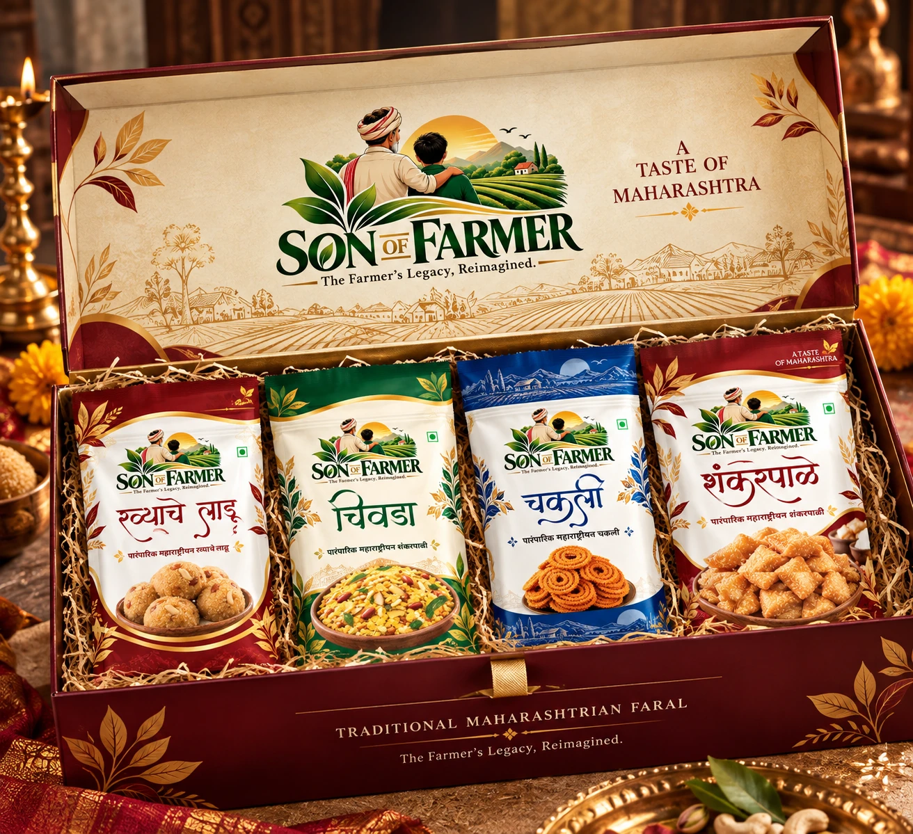 SON OF FARMER open festive hamper with four faral packs